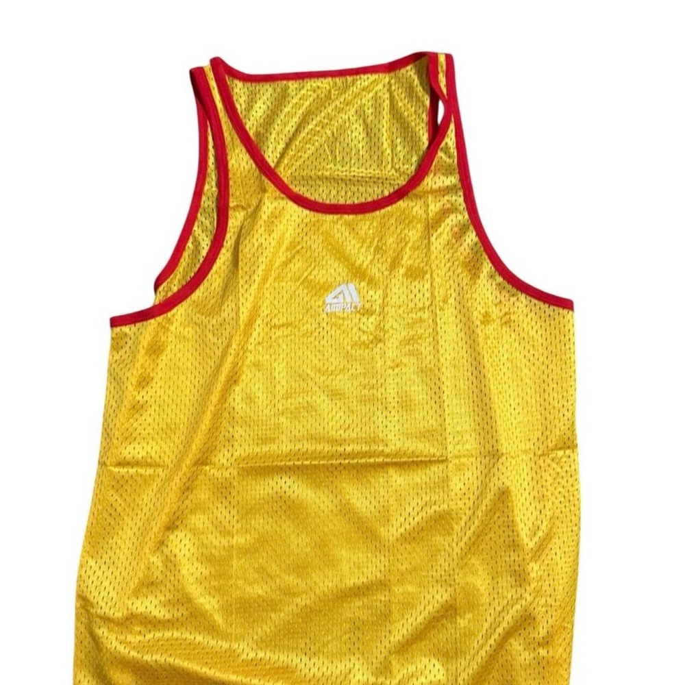 Yellow Red-Trim Mesh Basketball Jersey with White Logo